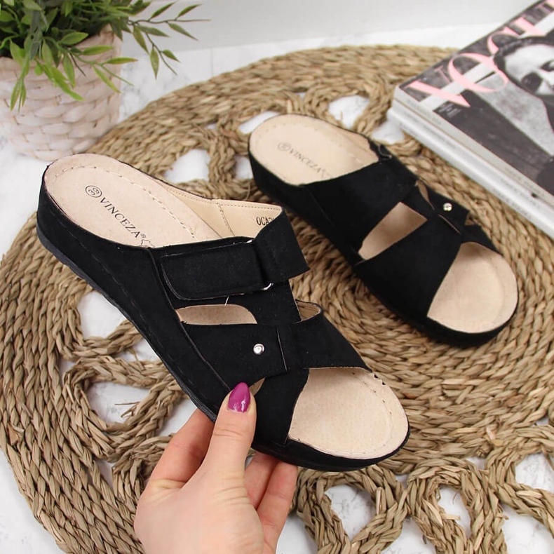 Ženske crne papuče na klin Vinceza crna 2