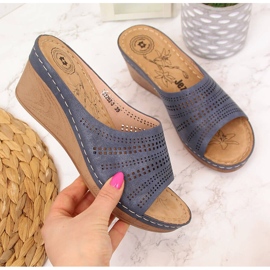 Ženske tamnoplave Jezzi papuče na klin mornarsko plava 2