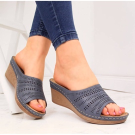 Ženske tamnoplave Jezzi papuče na klin mornarsko plava 1