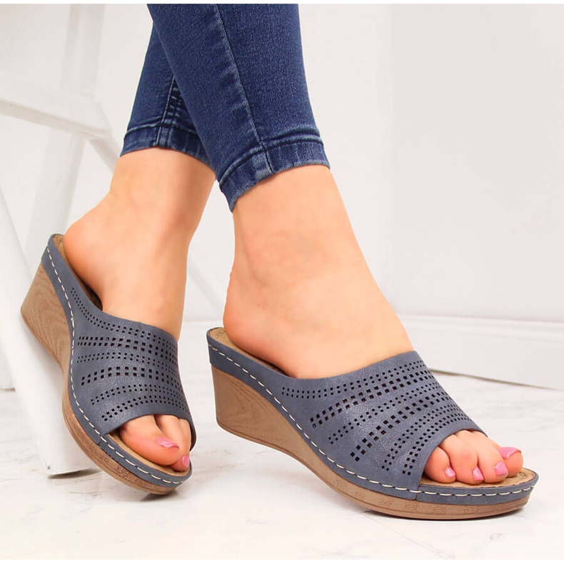 Ženske tamnoplave Jezzi papuče na klin mornarsko plava 1