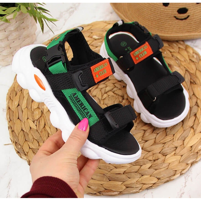 Crne American Club sandale za dječake na čičak crna zelena 1