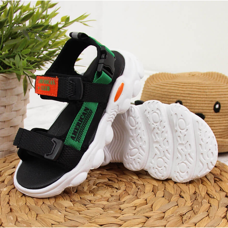 Crne American Club sandale za dječake na čičak crna zelena 2