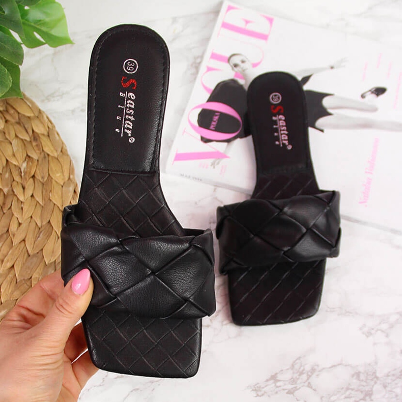 Black Seastar prošivene ženske papuče crno 1