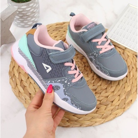 Sportske cipele za djevojčice s čičak trakama, sive American Club gumice ružičasta siva 1