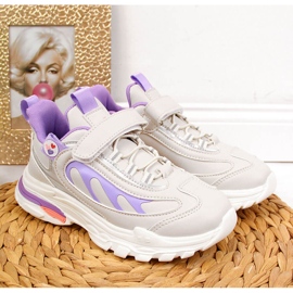 Sportske cipele za djevojčice s čičak sivo-ljubičastim American Club bijela ljubičasta 2