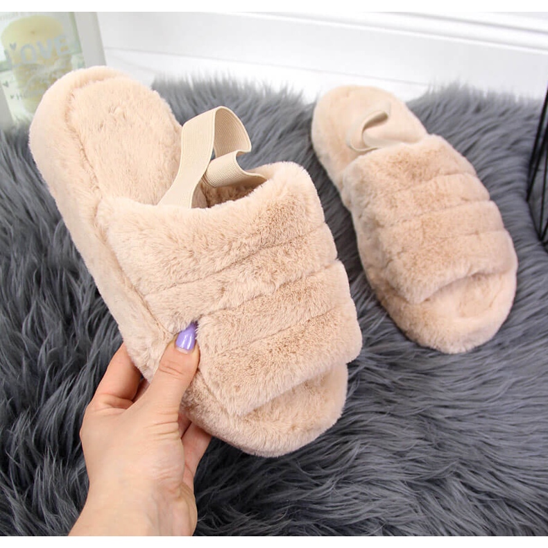 Ženske kućne bež krznene papuče Seastar 2