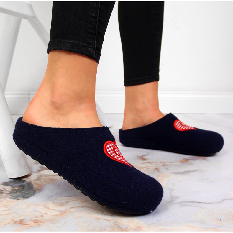 Ženske domaće tamnoplave papuče od filca Panto Fino tamnoplava 2