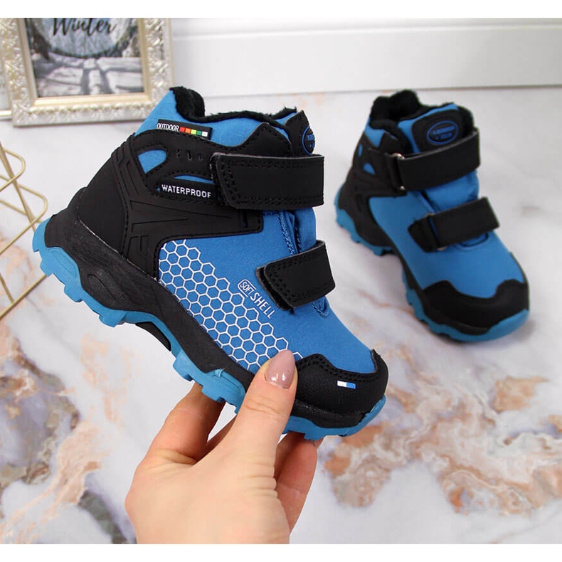 American Club plave vodootporne planinarske čizme na čičak crna plava 1