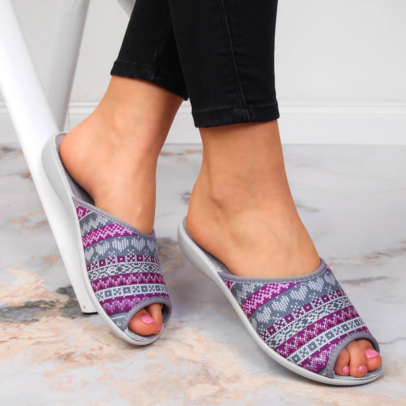 Norveške ženske kućne papuče, ljubičasti uzorak Befado ljubičasta siva 1