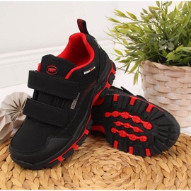 Crno-crvene dječje cipele za planinarenje American Club vodootporne na čičak crvena 3