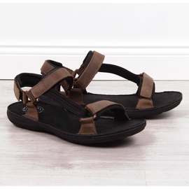 Kožne muške sandale na čičak smeđe boje Łukbut 990 smeđa 1