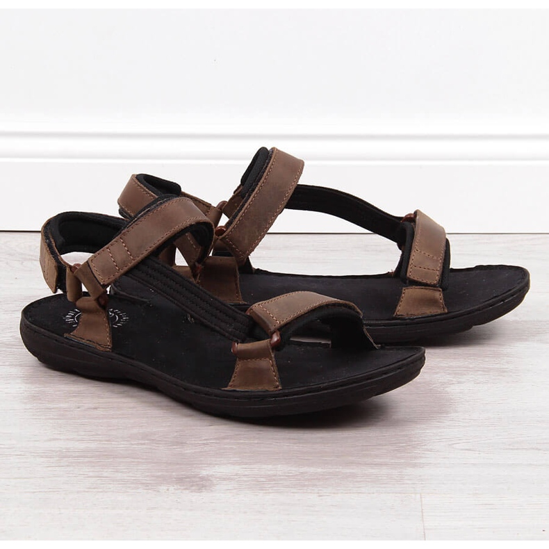 Kožne muške sandale na čičak smeđe boje Łukbut 990 smeđa 1