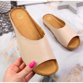 Ženske papuče od krem ​​kože Łukbut 1434 višebojan 1