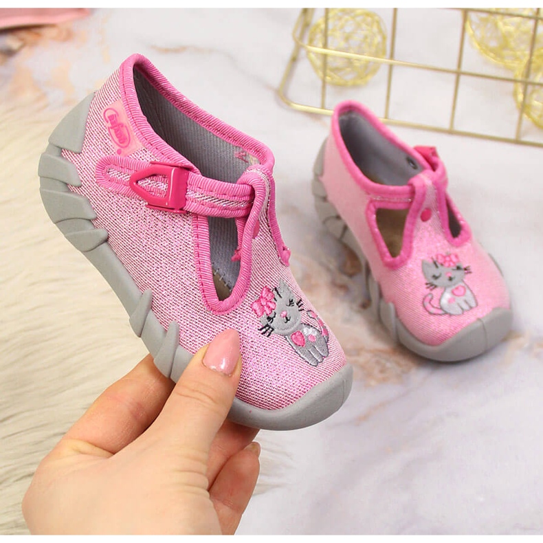 Papuče za djevojčice za vrtić roze i sive Befado ružičasta 1