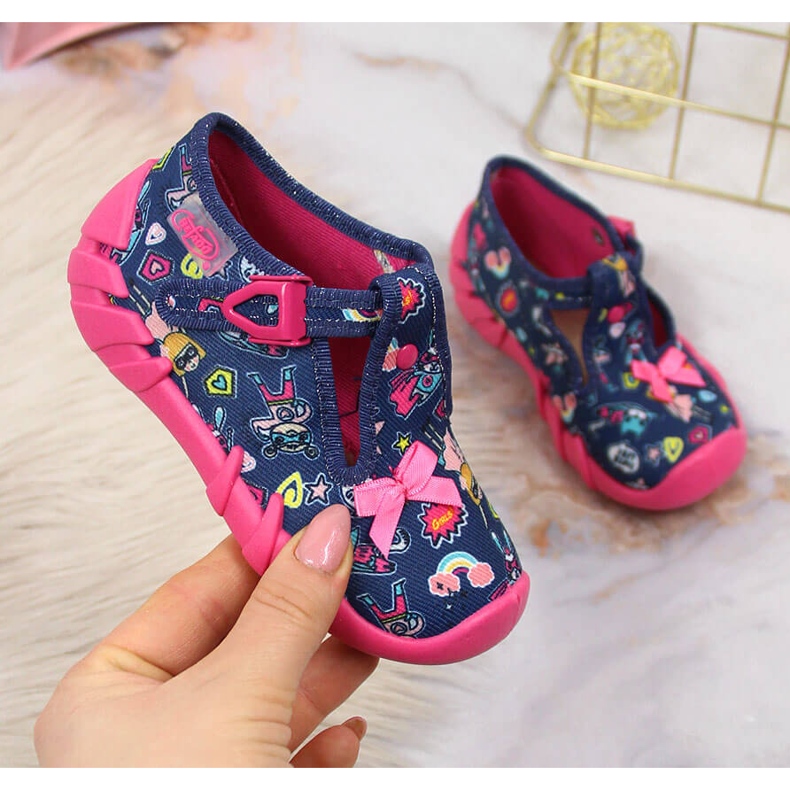 Papuče za djevojčice za vrtić, tamnoplave Befado tamnoplava ružičasta 1