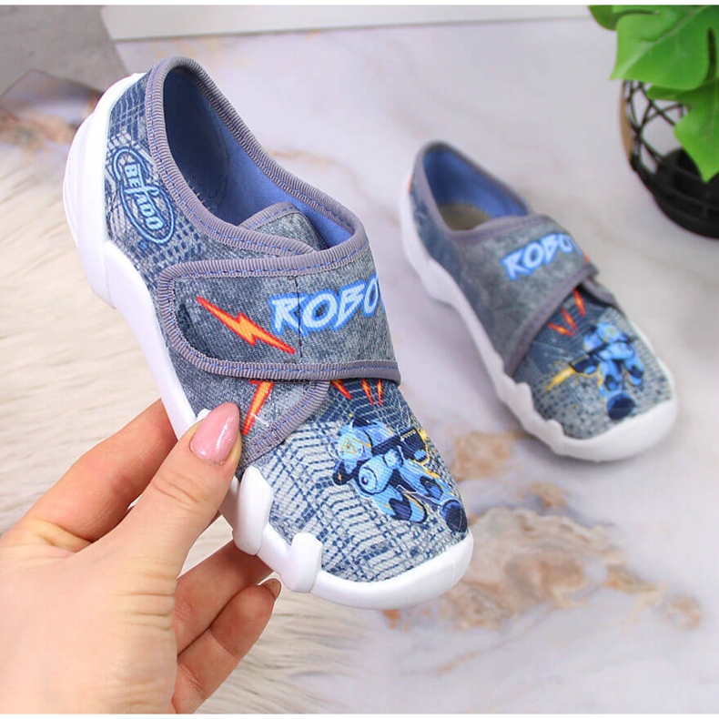 Dječačke papuče za vrtić na sivim Befado čičkom siva 1