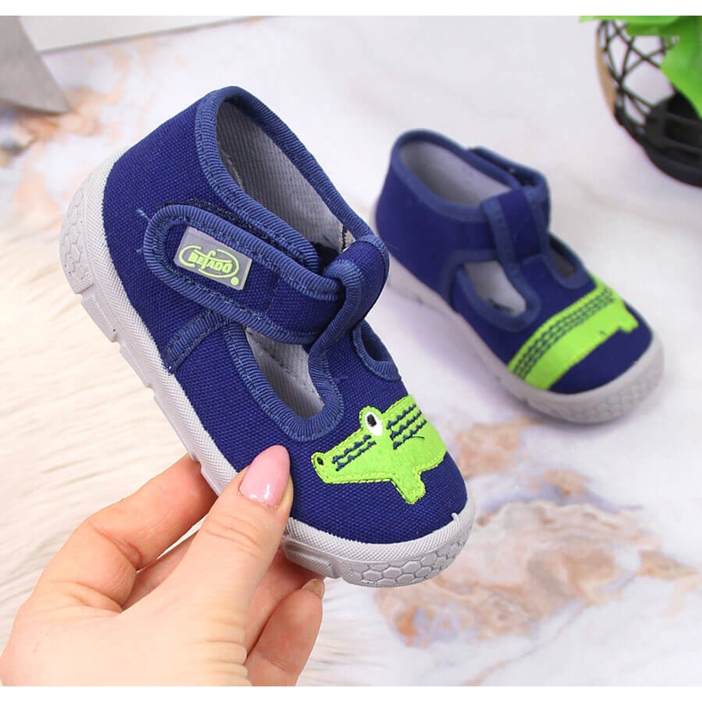 Dječačke papuče s čičak trakom s aligator tamnoplavim Befadom mornarsko plava 1