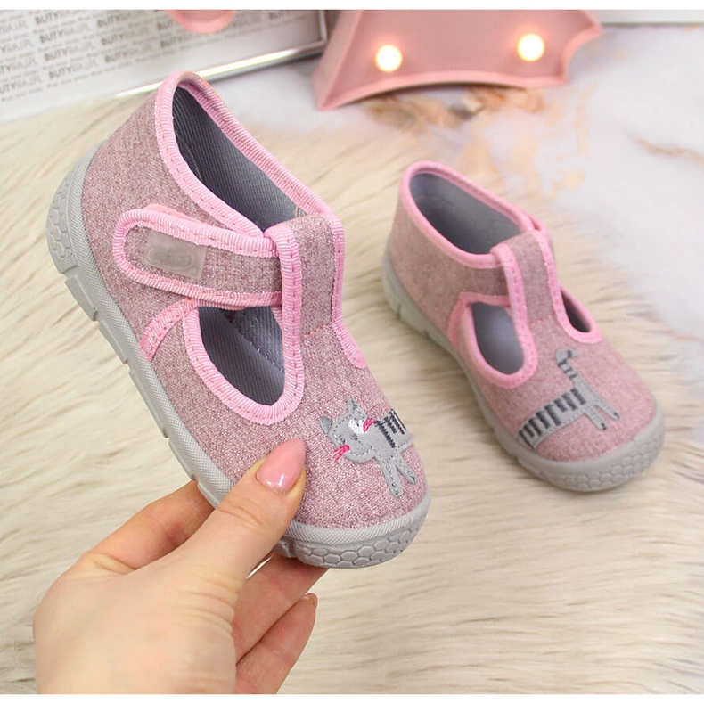 Čičak papuče za djevojčice s ružičastom mačkom Befado ružičasta 1