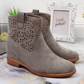 Ženske ažurne proljetne čizme na klin Filippo sive siva 2