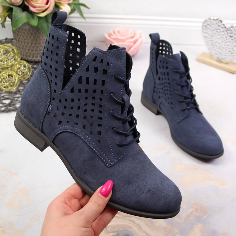 Ženske proljetne ažurne tamnoplave Jezzi čizme mornarsko plava 1