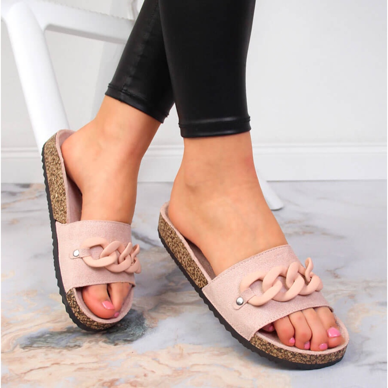 Ženske papuče s lančićem puderasto roze Potocki ružičasta 1