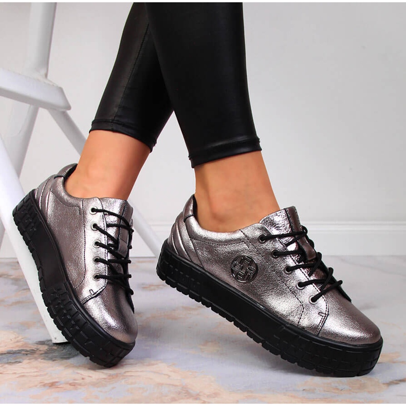 Ženske srebrne kožne cipele Filippo silver srebro 1