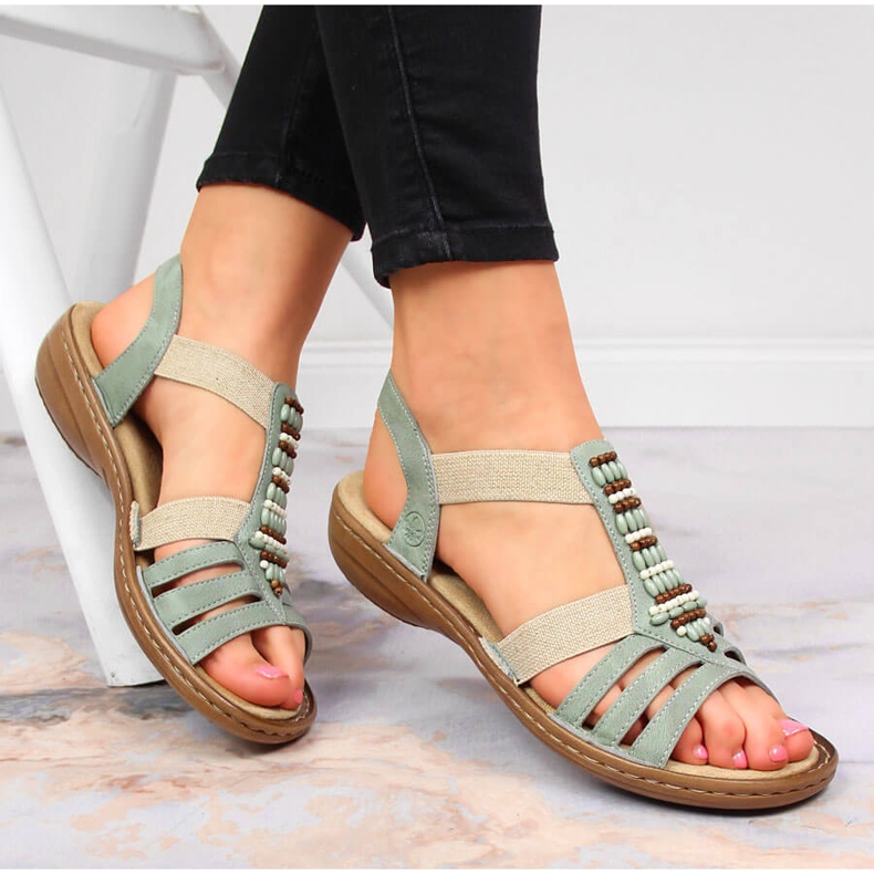 Zelene ženske sandale Rieker 60851-52 s gumicama zelena 1