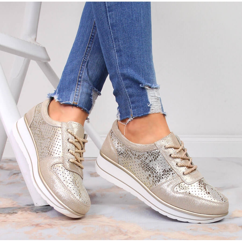 S.Barski Ženske zlatne kožne tenisice S. Barski 1