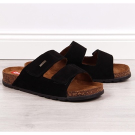 Muške kožne papuče na čičak crne Big Star JJ176001 crna 1