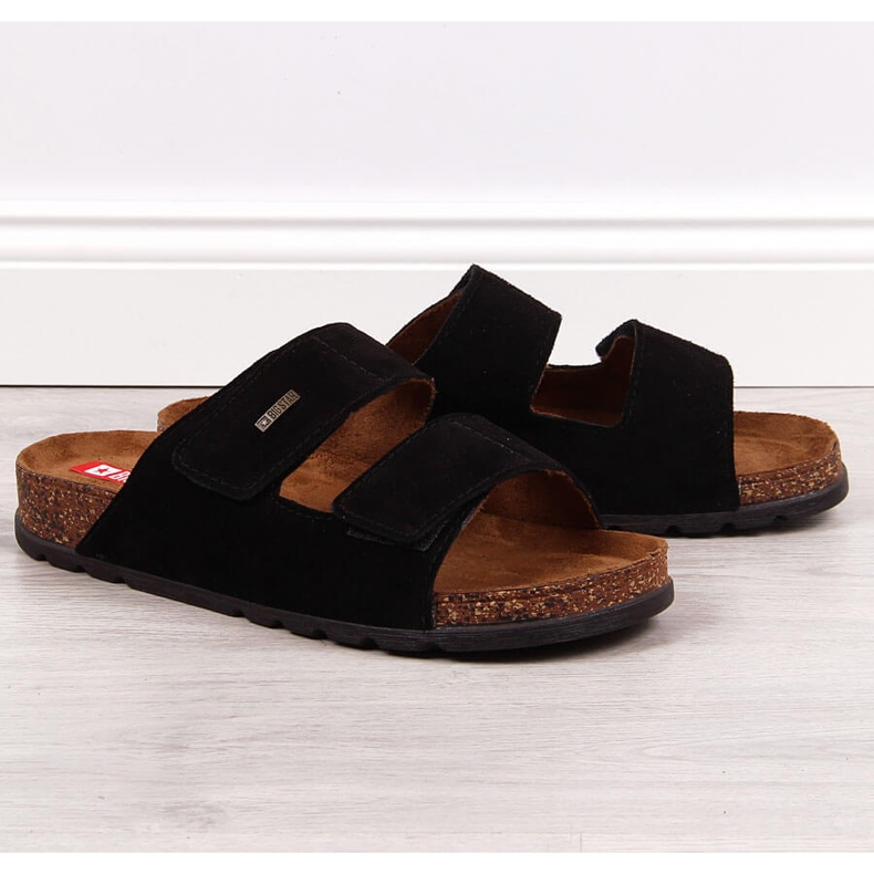 Muške kožne papuče na čičak crne Big Star JJ176001 crna 1