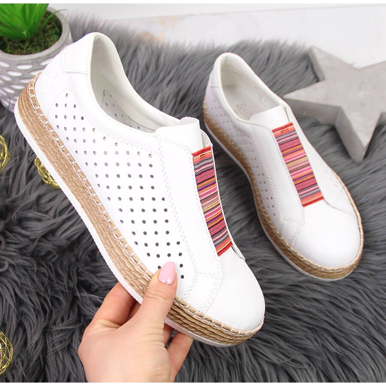 Ženske kožne cipele, slip-on bijele Rieker L7821-80 1