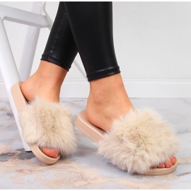 Ženske bež krznene papuče Vinceza 1