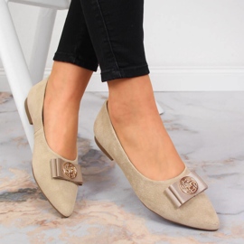 Ženske kožne balerinke s špicom u bež boji Filippo 1