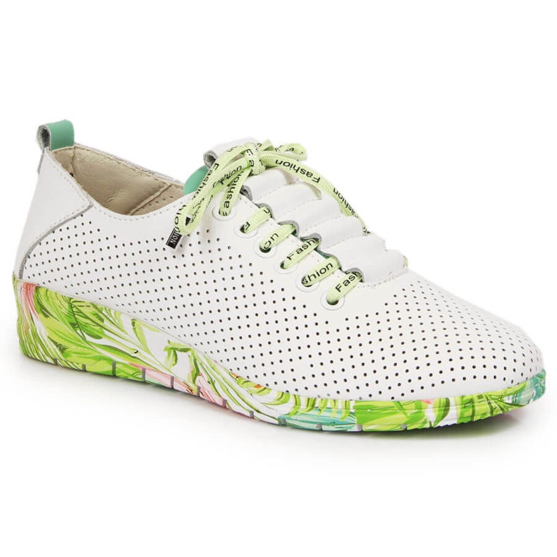 Ženske bijele kožne ažurne cipele na klin Artiker 1