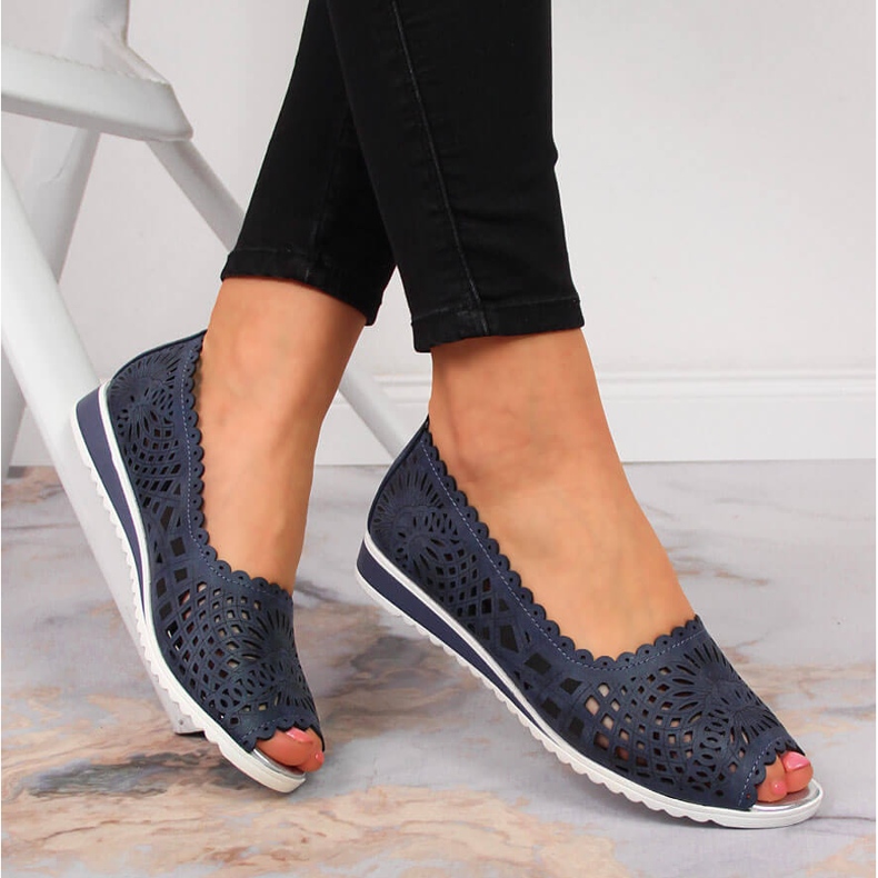 Ženske ažurne cipele otvorenog prsta, tamnoplave Jezzi mornarsko plava 2