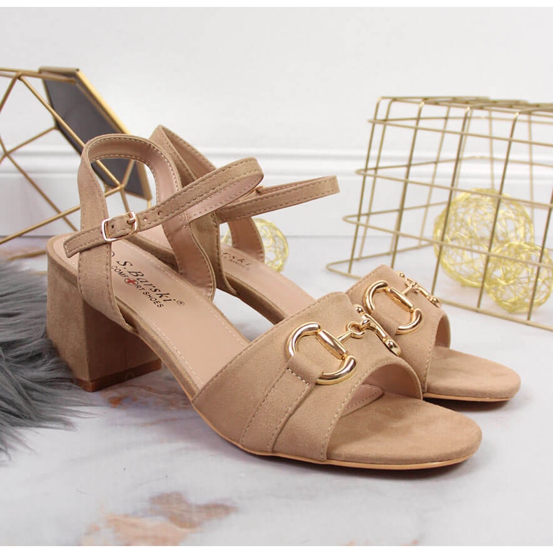 S.Barski Ženske sandale na stupić s bež ornamentima S. Barski 2