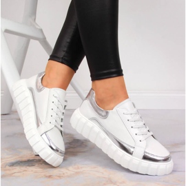 S.Barski Kožne ženske cipele na bijeloj platformi S. Barski bijela srebro 1