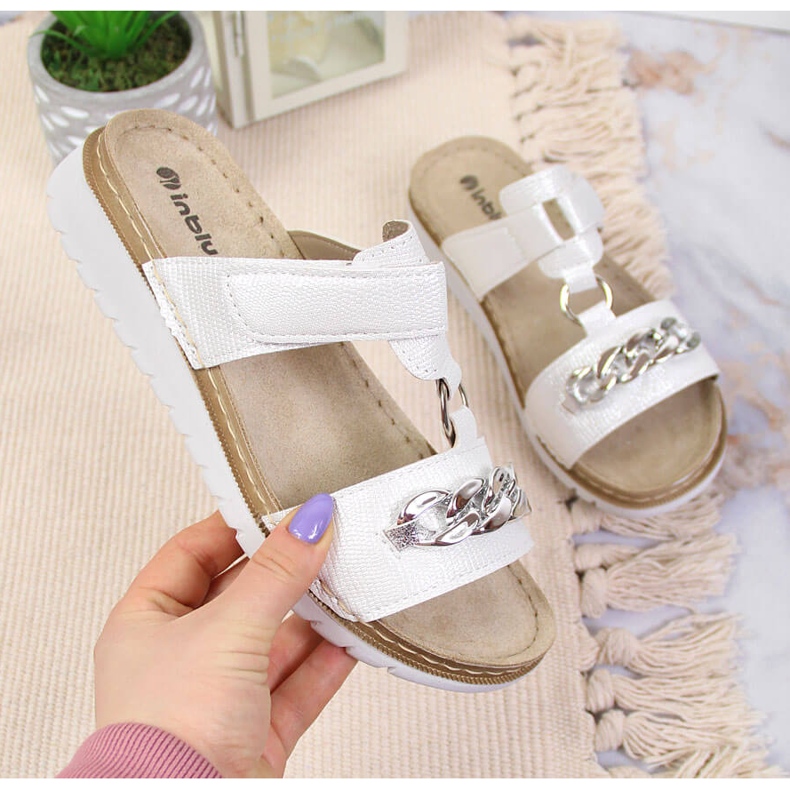 Bijele Inblu čičak ženske papuče s lančićem bijela 1