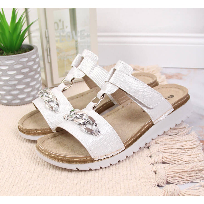 Bijele Inblu čičak ženske papuče s lančićem bijela 2