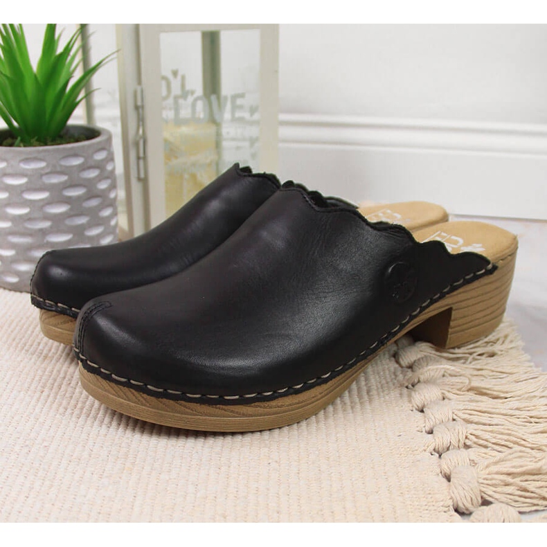 Rieker V6844-00 crne ženske kožne papuče crno 2