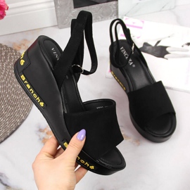 Crne Vinceza ženske sandale na klin potpeticu crna 1