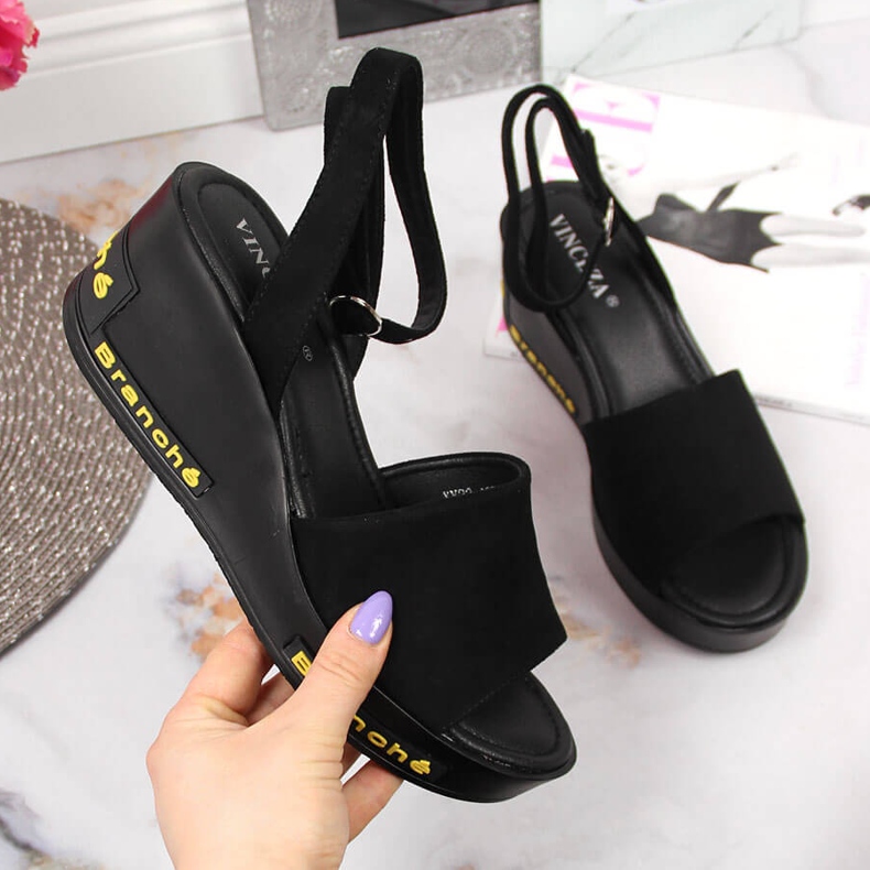 Crne Vinceza ženske sandale na klin potpeticu crno 1