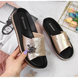 Ženske zlatne papuče na klin s leptir mašnom Vinceza zlatna 2