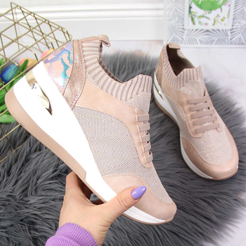 Ženski brogovi na klinastu potpeticu slip na puderasto ružičasti Artiker ružičasta 1