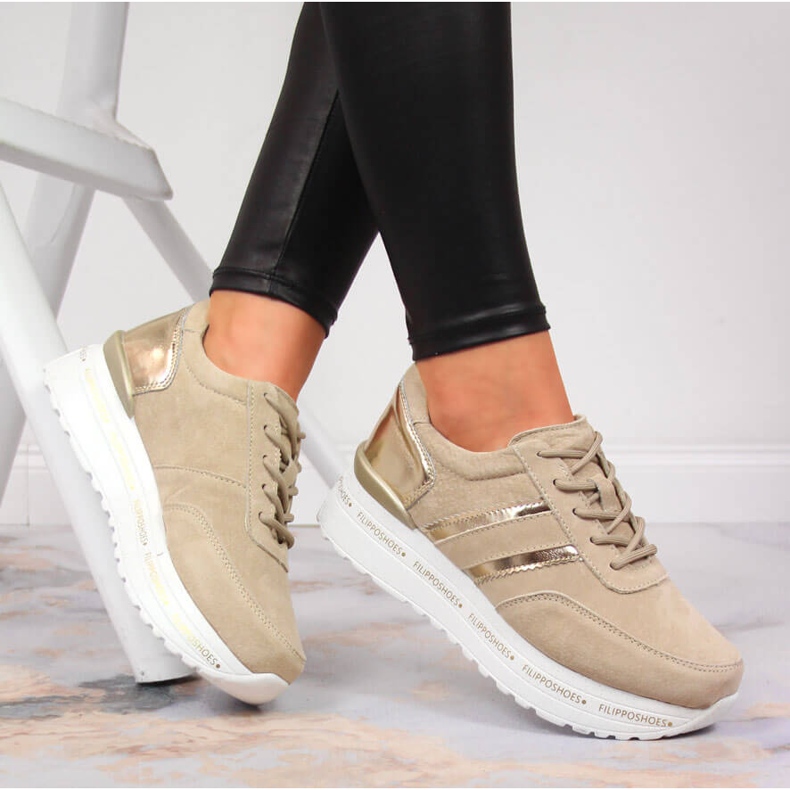 Ženske kožne cipele na bež platformi Filippo 1