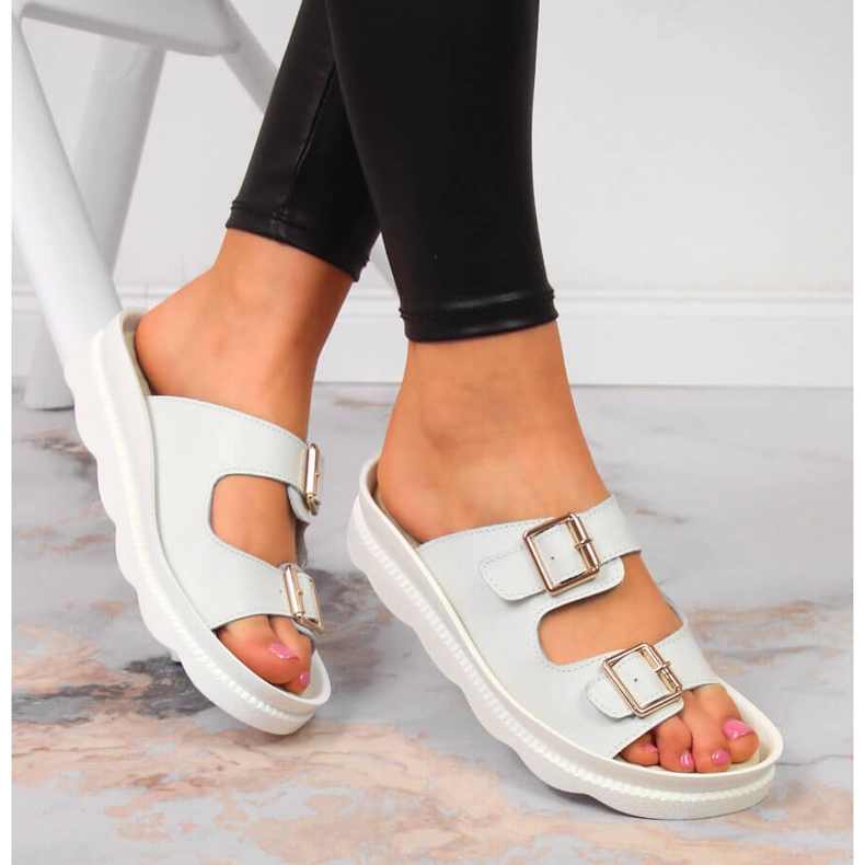 Ženske kožne papuče s kopčama bijeli Filippo bijela 1