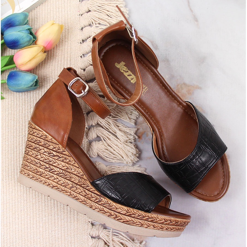 Ženske crne i smeđe sandale Jezzi smeđa crna 1