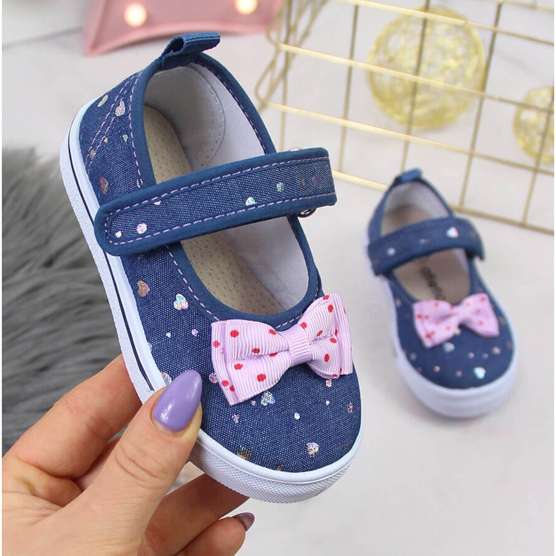 Balerinke za djevojčice s čičak trakom i Atletico mašnom mornarsko plava plava 1