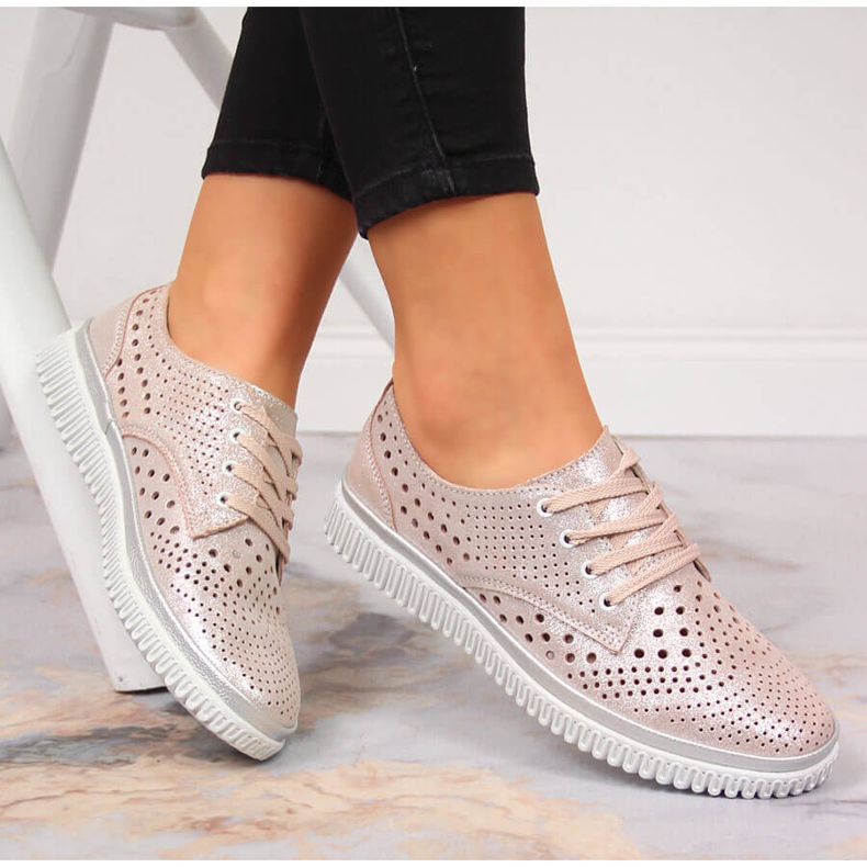 Ženske ažurne kožne cipele, biserno roze Artiker ružičasta 1