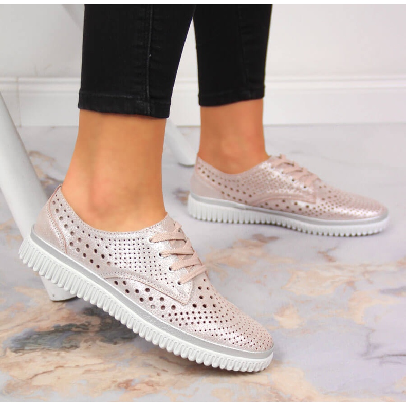 Ženske ažurne kožne cipele, biserno roze Artiker ružičasta 2